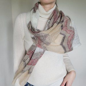 Chevron Patterned Wool Scarf w/ Metallic Thread
